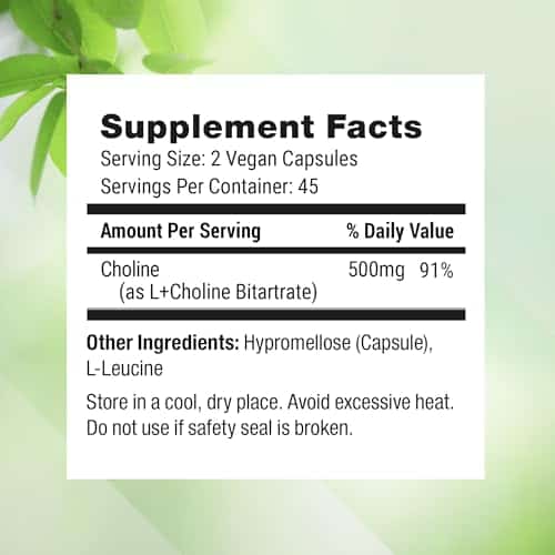 Nested Naturals Choline Bitartrate 500mg - High Potency Choline Supplements - Supports Cognitive Performance & Liver Function - 100% Vegan & Non-GMO Choline - 90 Vegan Capsules - Image 7
