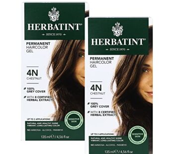 Herbatint Permanent Haircolor Gel, 4N Chestnut, Alcohol Free, Vegan, 100% Grey Coverage – 4.56 oz – 2 Pack