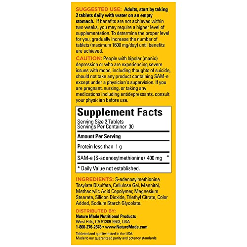 Nature Made SAM-e 200 mg Complete, Dietary Supplement for Mood Support, 60 Tablets, 30 Day Supply - Image 6