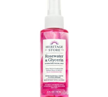 HERITAGE STORE Rosewater & Glycerin Hydrating Facial Mist – Dry Combination Skin Care – Rose Water Spray w/ Vegetable Glycerine, Made Without Dyes or Alcohol, Hypoallergenic, Vegan, Cruelty Free, 4oz