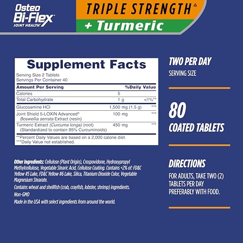 Osteo Bi-Flex Triple Strength Glucosamine with Turmeric, Joint Health Supplement, Coated Tablets, Original Version, 80 Count - Image 2