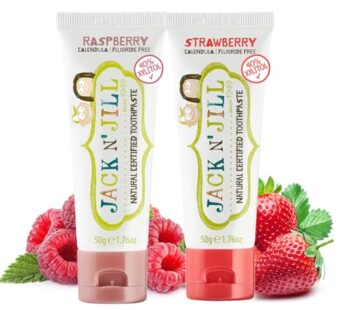 Jack N’ Jill Natural Toddler Toothpaste for Baby, Kids and Infants 6 Months & Up, Fluoride Free Training Toothpaste for Toddlers 1-3, 40% Xylitol, BPA Free – Strawberry & Raspberry, 1.76 oz (2 Pack)