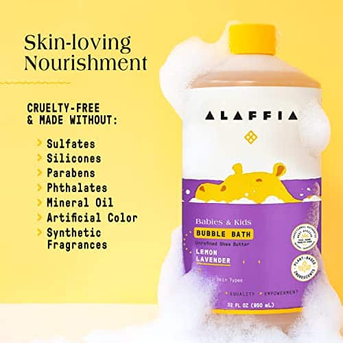 Alaffia Babies and Kids Bubble Bath, Gentle Baby Essentials for Delicate Skin, Cleansing & Calming Bubbles, Plant Based Formula, Vegan, Lemon Lavender, 32 Fl Oz - Image 6