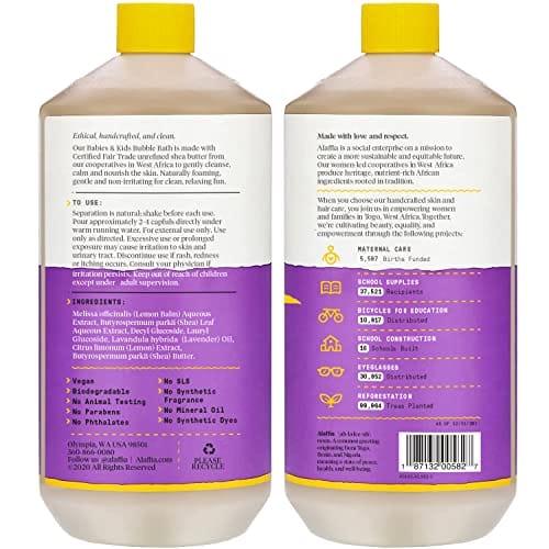 Alaffia Babies and Kids Bubble Bath, Gentle Baby Essentials for Delicate Skin, Cleansing & Calming Bubbles, Plant Based Formula, Vegan, Lemon Lavender, 32 Fl Oz - Image 2