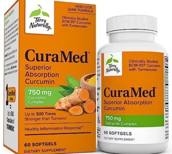 Terry Naturally CuraMed 750 mg Curcumin Complex – 60 Softgels – Superior Absorption BCM-95 – Non-GMO, Gluten Free, Halal – 60 Servings