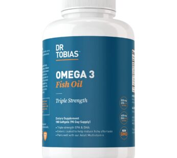 Dr. Tobias Omega 3 Fish Oil, 2000mg Triple Strength Omega 3 Supplement with 800mg EPA 600mg DHA Per Serving, Fish Oil Omega 3 Supplements for Heart, Brain & Immune Support, 180 Softgels, 90 Servings