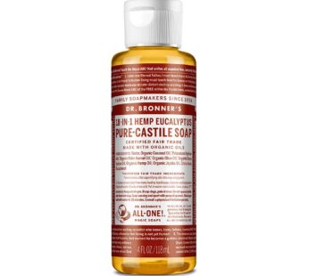 Dr. Bronner’s – Pure-Castile Liquid Soap (Eucalyptus, 4 ounce) – Made with Organic Oils, 18-in-1 Uses: Face, Body, Hair, Laundry, Pets and Dishes, Concentrated, Vegan, Non-GMO