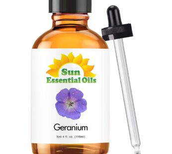 Sun Essential Oils 4oz – Geranium Essential Oil – 4 Fluid Ounces – Aromatherapy Oils – Geranium Oil