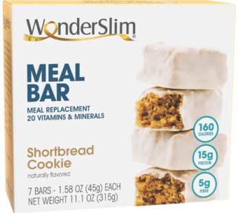 WonderSlim Meal Replacement Protein Bar, Shortbread Cookie, 15g Protein, 20 Vitamins & Minerals, Gluten Free (7ct)