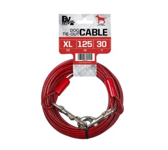 BV Dog Tie Out Cable 30 Feet – Dog Leads for Yard Heavy Duty – Up to 125 Pounds | Tie Out Cable for Dogs, Reflective Dog Lead, Dog Cable 30ft | Rust Free Dog Chain Outdoor | Dog Chain for Yard (Red)