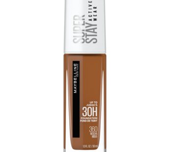 Maybelline Super Stay Full Coverage Liquid Foundation Active Wear Makeup, Up to 30Hr Wear, Transfer, Sweat & Water Resistant, Matte Finish, Mocha, 1 Count