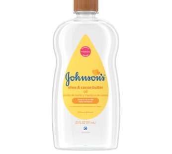 Johnson’s Baby Oil, Mineral Oil Enriched with Shea & Cocoa Butter to Prevent Moisture Loss, Hypoallergenic, 20 fl. oz