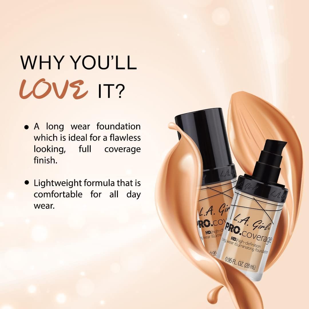L.A. Girl Pro Coverage Liquid Foundation, Soft Honey, 0.95 Fl Oz - Image 2