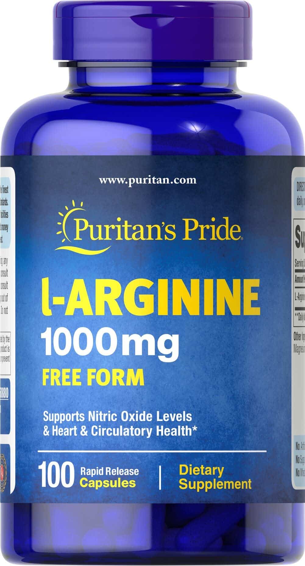 Puritan's Pride L-arginine 1000 Mg Capsules, 100 Count, White, (4332490165)
