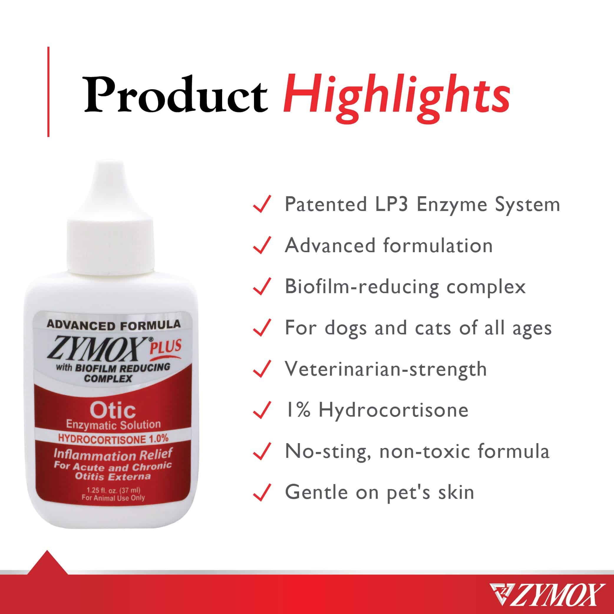 Zymox Advanced Formula Otic Plus Enzymatic Ear Solution for Dogs and Cats with 1% Hydrocortisone, 1.25oz - Image 3