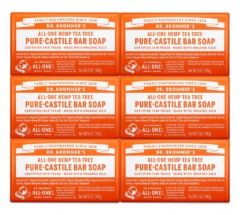 Dr. Bronner’s – Pure-Castile Bar Soap (Tea Tree, 5 ounce, 6-Pack) – Made with Organic Oils, For Face, Body, Hair & Dandruff, Gentle on Acne-Prone Skin, Biodegradable, Vegan, Non-GMO