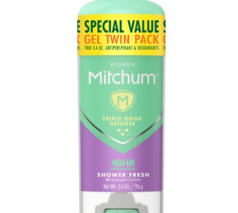 Mitchum Women’s Deodorant, Antiperspirant Stick, Triple Odor Defense Gel, 48 Hr Protection, Shower Fresh, 3.4 Oz (Pack of 2)