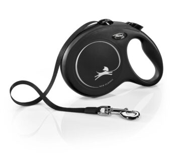 FLEXI New Classic Retractable Dog Leash (Tape) 26 feet, Large, Black