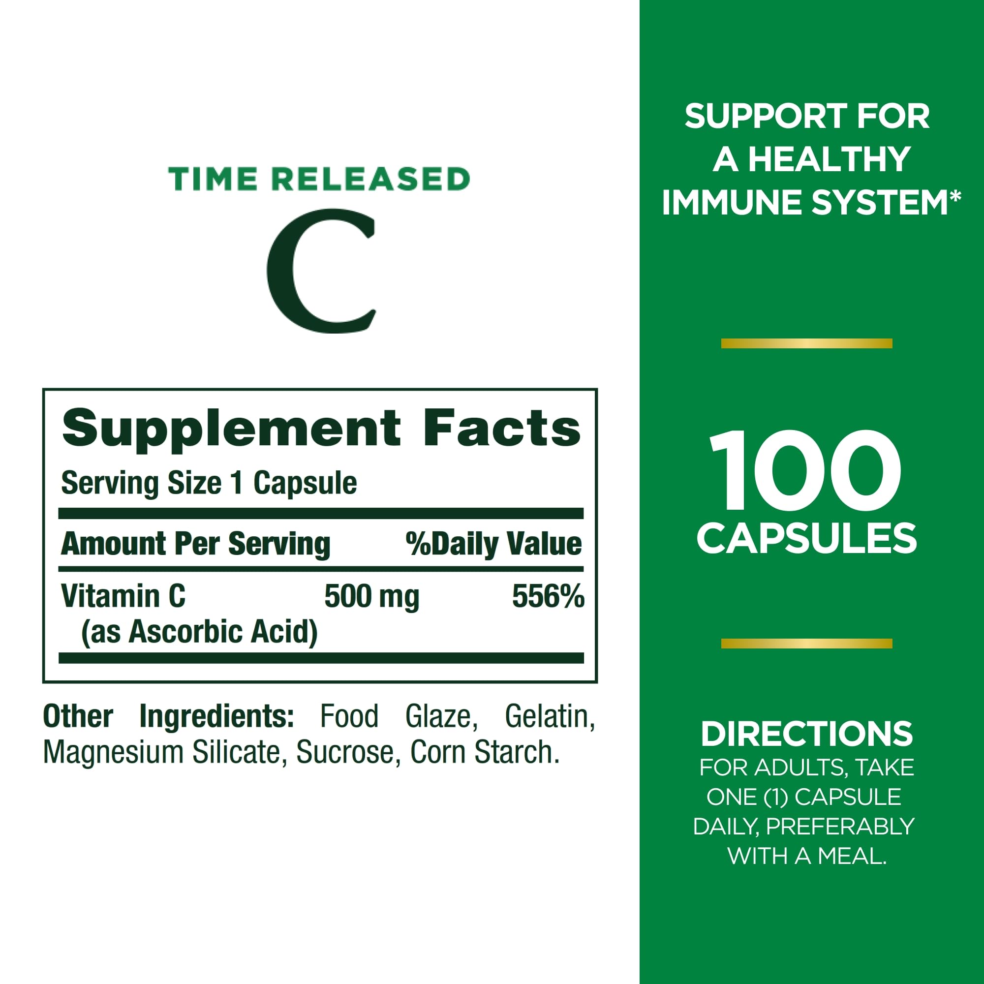 Nature's Bounty Time Released Vitamin C, Immune Support, Vitamin Supplement, 500mg, 100 Capsules - Image 2