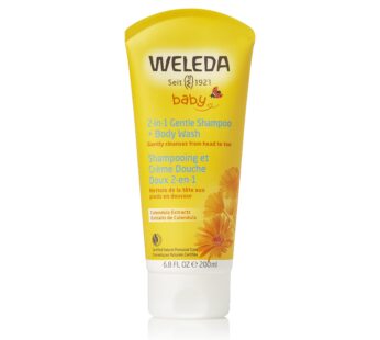 Weleda Baby Calendula 2-in-1 Gentle Shampoo and Body Wash, 6.8 Fluid Ounce, Plant Rich Cleanser with Calendula and Sweet Almond Oil