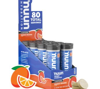 Nuun Sport + Caffeine Electrolyte Tablets for Proactive Hydration, Mango Orange, 8 Pack (80 Servings)