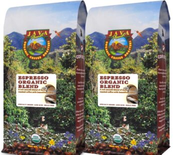 Java Planet Organic, Espresso Blend, Smooth Full Flavored Organic Coffee Beans, Low Acid, Whole Bean Coffee Two 1LB Bags