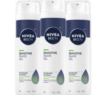 NIVEA MEN Sensitive Shave Gel with Vitamin E, Soothing Chamomile and Witch Hazel Extracts, No Drying Alcohols, 3 Pack of 7 Oz Cans