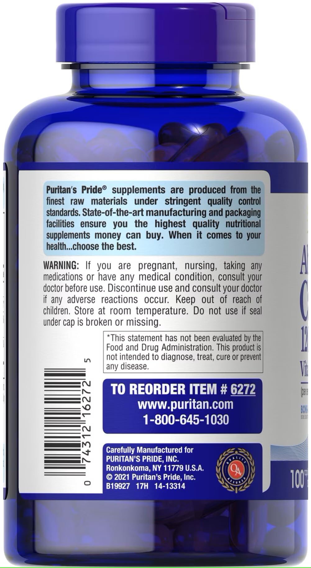 Puritan's Pride Absorbable Calcium 1200 mg with Vitamin D 1000 IU, 100 Softgels - Image 2