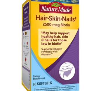 Hair, Skin & Nails with 2500 mcg of Biotin Softgels, 60 Count for Supporting Healthy Hair, Skin and Nails