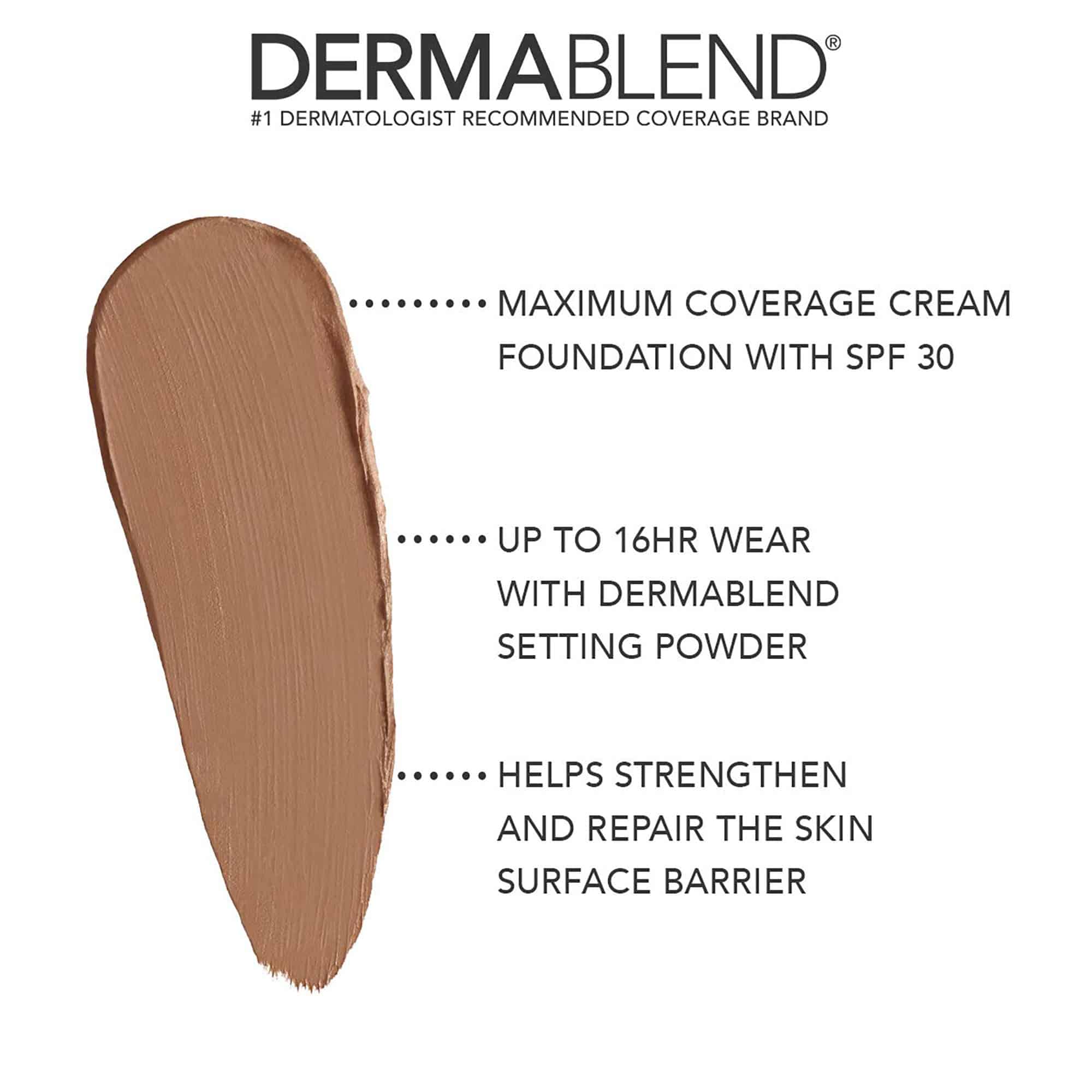 Dermablend Cover Creme High Coverage Foundation with SPF 30, 70W Olive Brown, 1 Oz. - Image 3