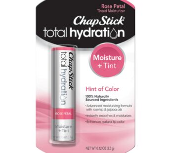 ChapStick Total Hydration Moisture + Tint Rose Petal Tinted Lip Balm Tube, Tinted Moisturizer – 0.12 Oz