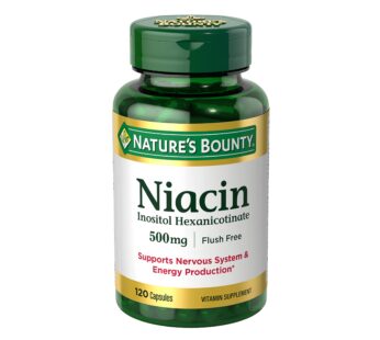 Nature’s Bounty Niacin 500mg Flush Free, Cellular Energy Support, Supports Nervous System Health, 120 Capsules