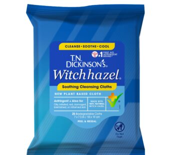 T.N. Dickinson’s Witch Hazel New Soothing MultiUse Cleansing Cloth, Clear, 25 Count