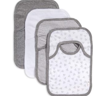 Burt’s Bees Baby – Bibs, 4-Pack Lap-Shoulder Drool Cloths, 100% Organic Cotton with Absorbent Terry Towel Backing (Heather Grey)