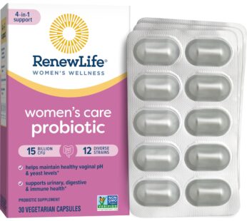 Renew Life Women’s Probiotic Capsules, Supports pH Balance for Women, Vaginal, Urinary, Digestive and Immune Health, L. Rhamnosus GG, Dairy, Soy and Gluten-Free, 15 Billion CFU – 30 Ct