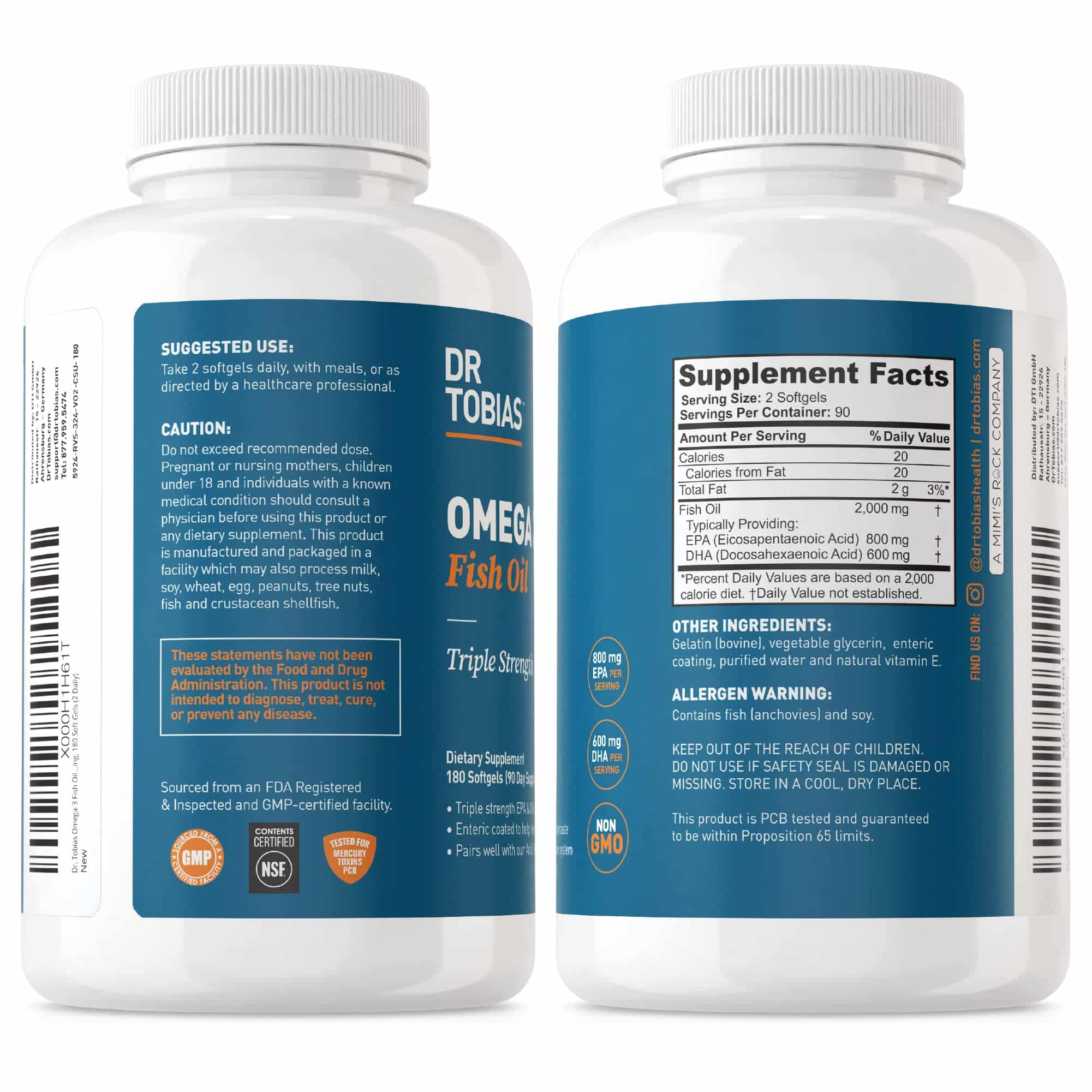 Dr. Tobias Omega 3 Fish Oil, 2000mg Triple Strength Omega 3 Supplement with 800mg EPA 600mg DHA Per Serving, Fish Oil Omega 3 Supplements for Heart, Brain & Immune Support, 180 Softgels, 90 Servings - Image 7