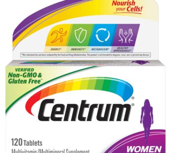Centrum Multivitamin Tablet for Women, Multivitamin/Multimineral Supplement with Iron, Vitamin D3, B Vitamins and Antioxidant Vitamins C and E, Gluten Free, Non-GMO Ingredients – 120 Count