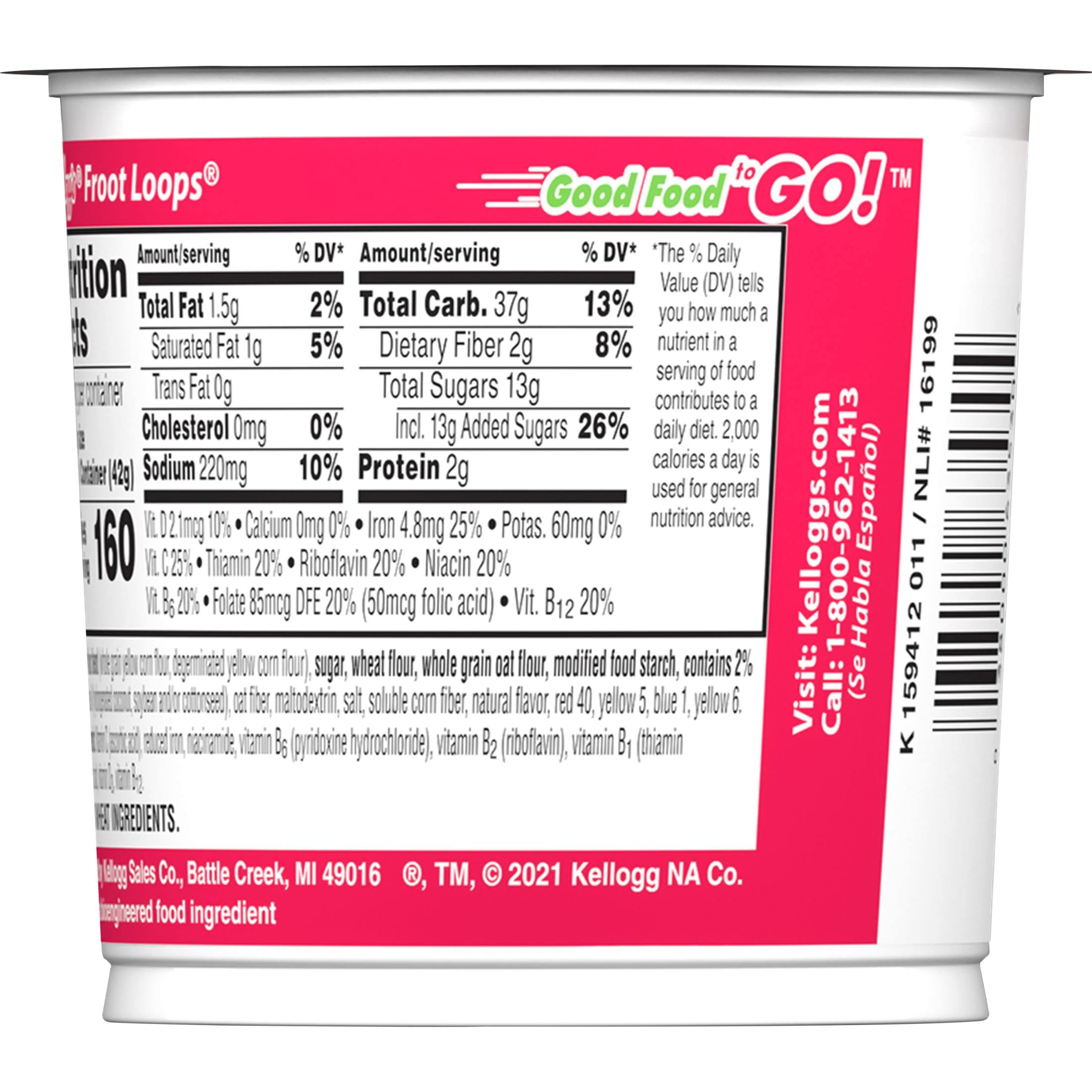 Kellogg's Froot Loops Breakfast Cereal Cups, Fruit Flavored, Breakfast Snacks with Vitamin C, Original, 18oz Case (12 Cups) - Image 7