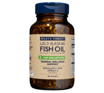 Wiley’s Finest Wild Alaskan Fish Oil Easy Swallow Minis – Omega-3 Fish Oil Supplement for Adults and Kids – Double-Strength 630mg EPA and DHA Natural Supplement – 180 Mini Softgels (90 Servings)