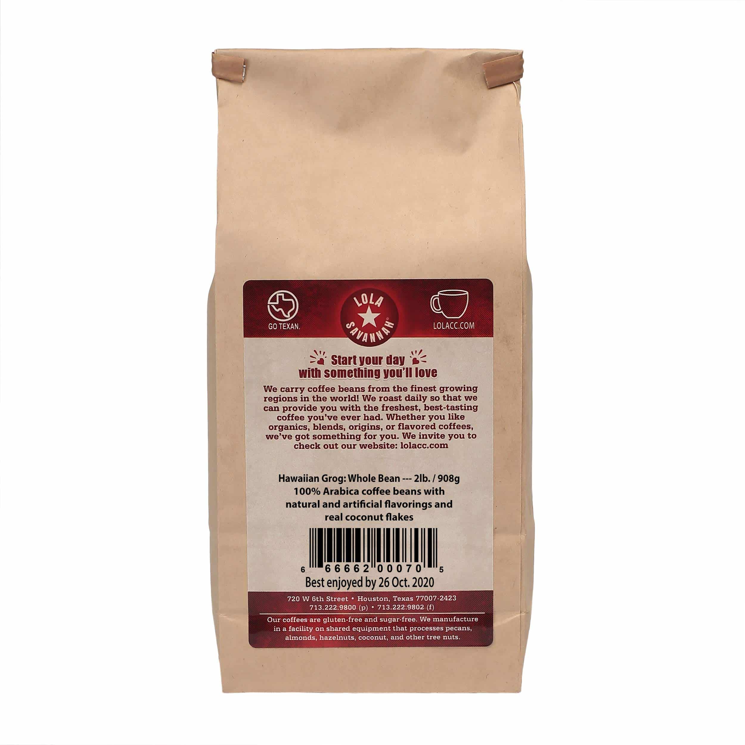 Lola Savannah Hawaiian Grog Whole Bean Caffeinated Coffee, 2lb - Image 3