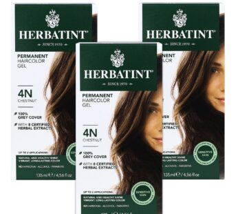 Herbatint Permanent Haircolor Gel, 4N Chestnut, Alcohol Free, Vegan, 100% Grey Coverage – 4.56 oz (3 Pack)