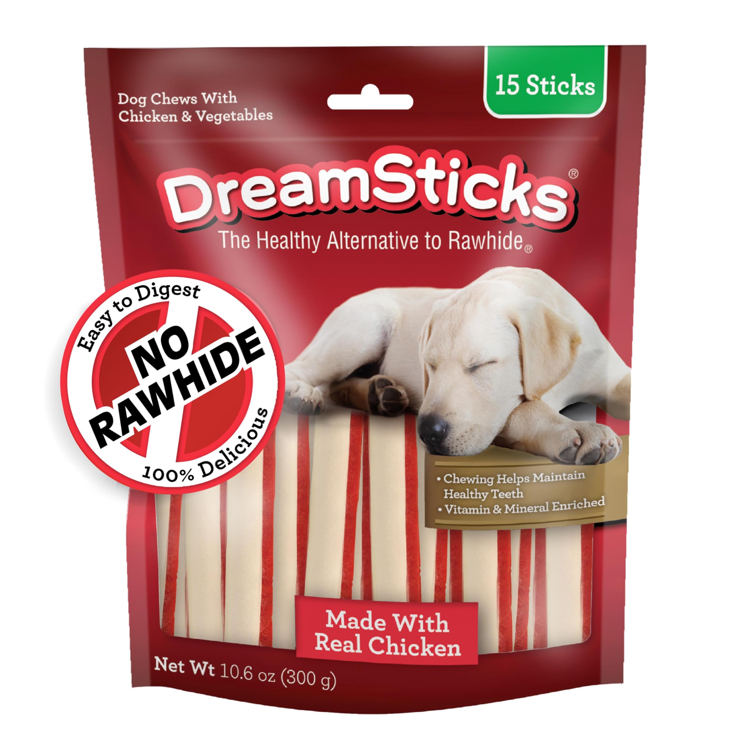 DreamBone DreamSticks With Real Chicken Chews For Dogs, 15 Count, These Easy-to-Digest Rawhide-Free Chews are a Dog?s Favorite Distraction