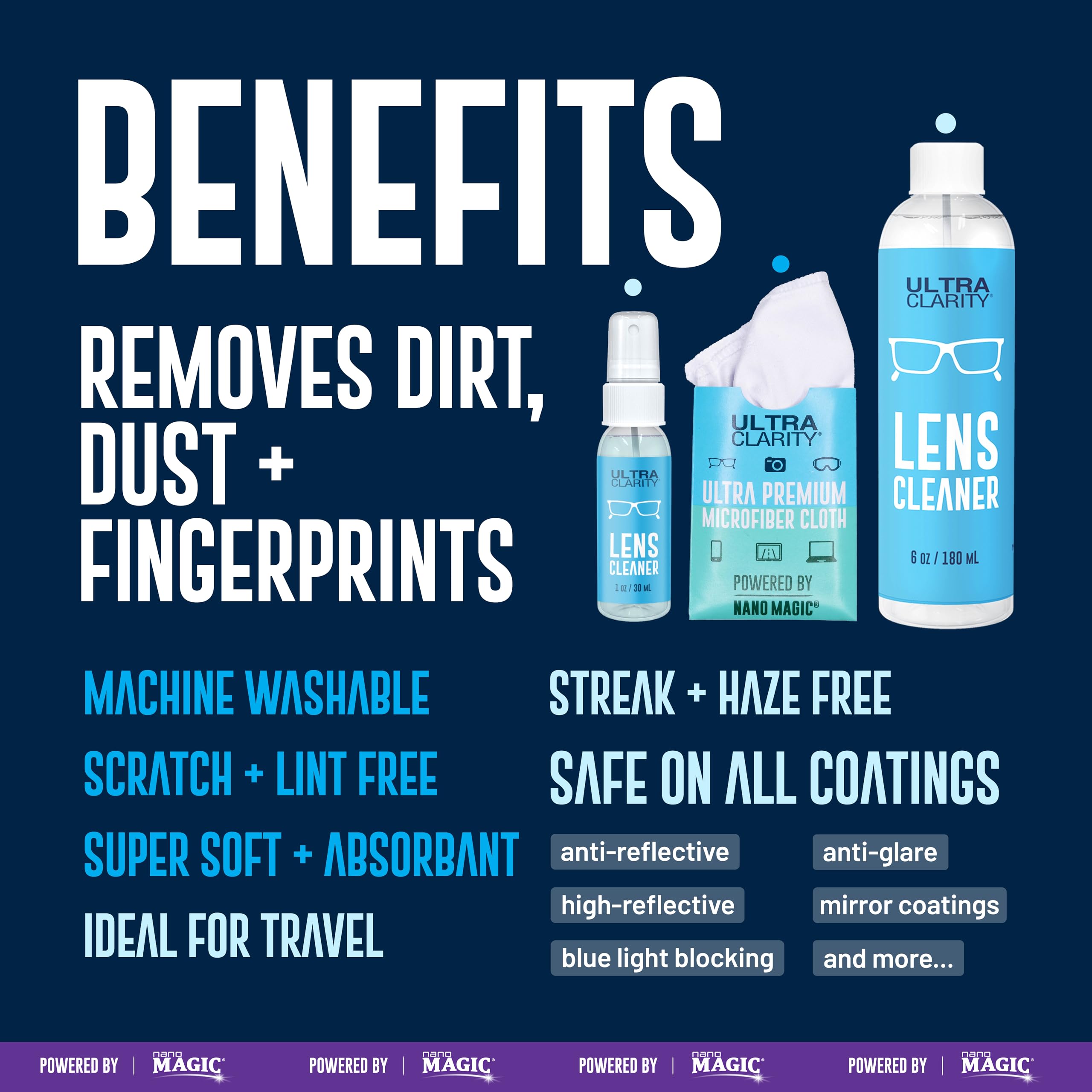 Ultra Clarity | Powered by Nano Magic Eyeglass Lens Cleaning Spray 7oz Value Pack | 1oz Spray, 6oz Refill, Microfiber Cloth | for Glasses, Phone, Electronic Screens, Optic Surfaces, Coated Surfaces - Image 2