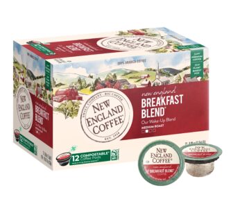 New England Coffee Breakfast Blend Medium Roast Single Serve Pods, 12ct Box (Pack of 1)
