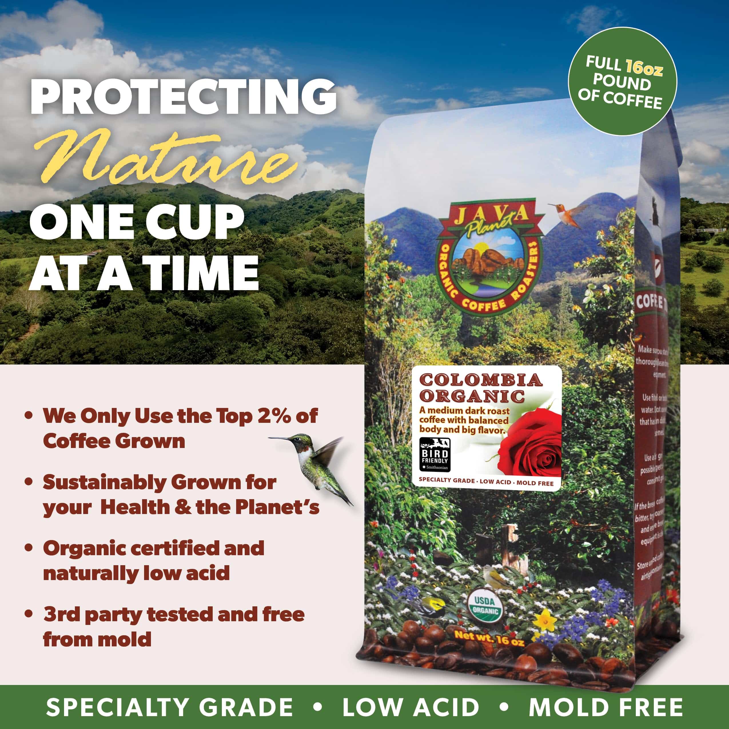 Java Planet Low Acid Coffee, Organic Colombian Single Origin: Whole Bean Medium Dark Roast - Smooth Full Flavored Coffee Bean, Two 1LB Bags - Image 5