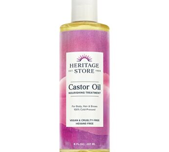 HERITAGE STORE Castor Oil, Cold Pressed, Rich Hydration for Vibrant Hair & Skin, Bold Lashes & Brows, No Hexane (8 Fl Oz)