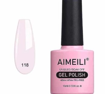 AIMEILI Soak Off U V LED Milky Pink Gel Nail Polish – Gardenia Jasminoides Ellis (118) 10ml