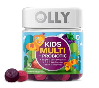 OLLY Kids Multivitamin & Probiotic Gummy, Digestive Support, Vitamins A, D, C, E, B, Zinc, Chewable Supplement, Berry Flavor, 35 Day Supply – 70 Count