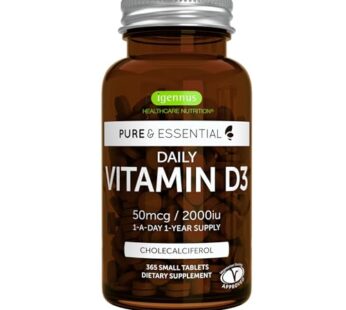 Pure & Essential Daily Vegetarian Vitamin D3 2000iu, Cholecalciferol, 365 Small Tablets, 1-A-Day 1-Year Supply, by Igennus