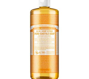 Dr. Bronner’s – Pure-Castile Liquid Soap (Citrus, 32 ounce) – Made with Organic Oils, 18-in-1 Uses: Face, Body, Hair, Laundry, Pets and Dishes, Concentrated, Vegan, Non-GMO
